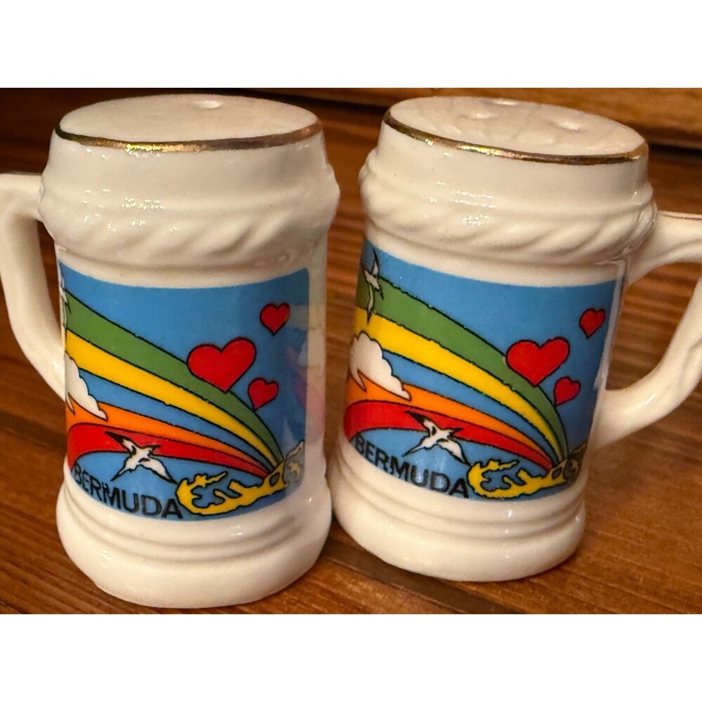 Vintage Bermuda Salt Pepper Shakers Bone China Japan Rainbow Stein Set - Picture 5 of 9